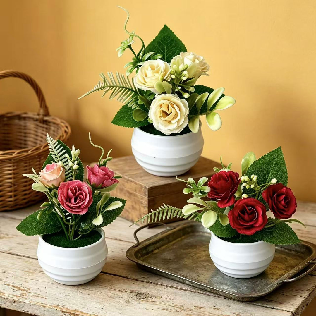Lifelike Floral Arrangement in Decorative Pot for Home Decor