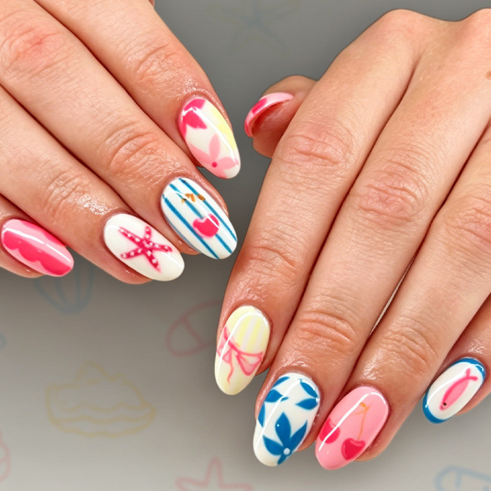 Artistic Summer-Themed Press-On Nail Art Kalsten