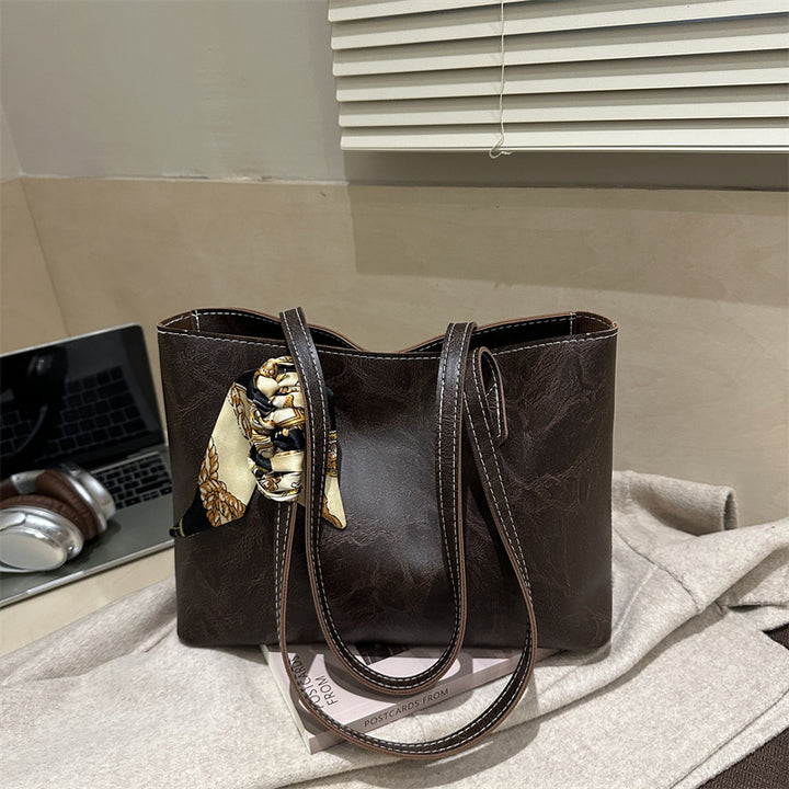 Stylish Structured Tote Handbag with Decorative Scarf