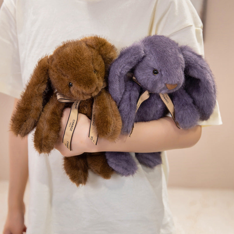 Squat Plush Bunny Cuddle Doll with Long Dropped Ears, Weighted Base & Grosgrain Ribbon Kalsten