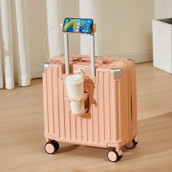Hard-Shell Luggage With Integrated USB Port And Practical Cup Holder Kalsten