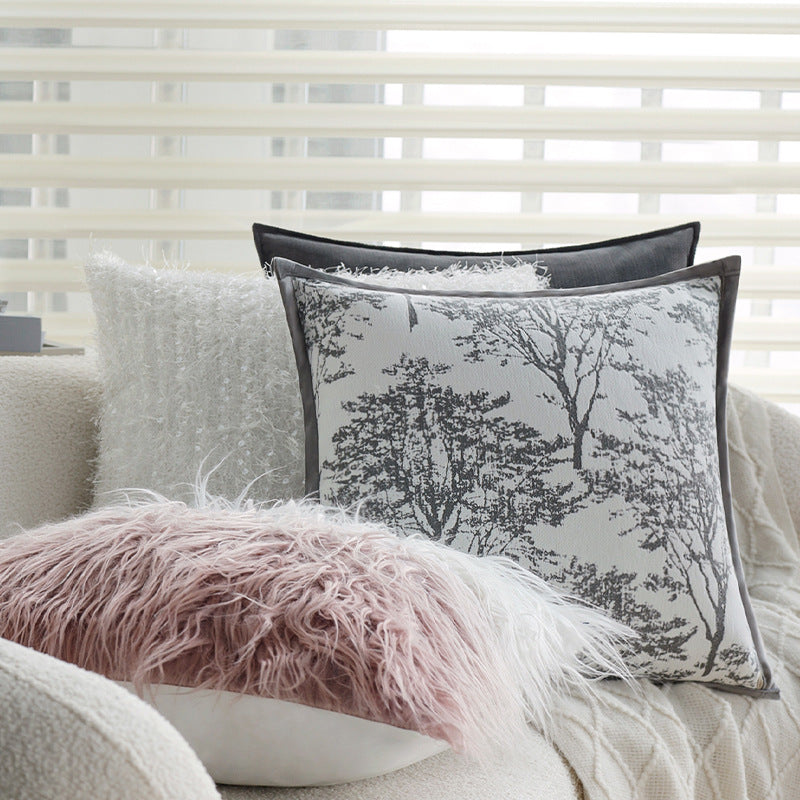 Square decorative cushion cover with finely woven tree jacquard and velvety piping Kalsten