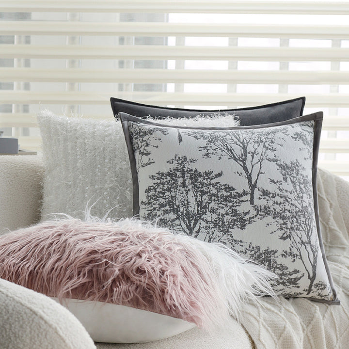 Square decorative cushion cover with finely woven tree jacquard and velvety piping Kalsten