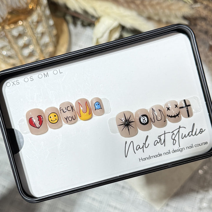Artistic Press-On Nail Set with Unique Graphic Designs Kalsten