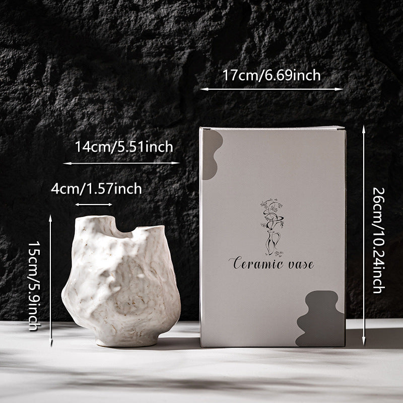 Hand-extrapolated Organic Textured Ceramic Sculptural Bud Vase with Asymmetrical Serrated Edge