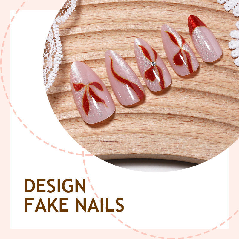Acrylic nail set with elegant bow and glitter accents Kalsten