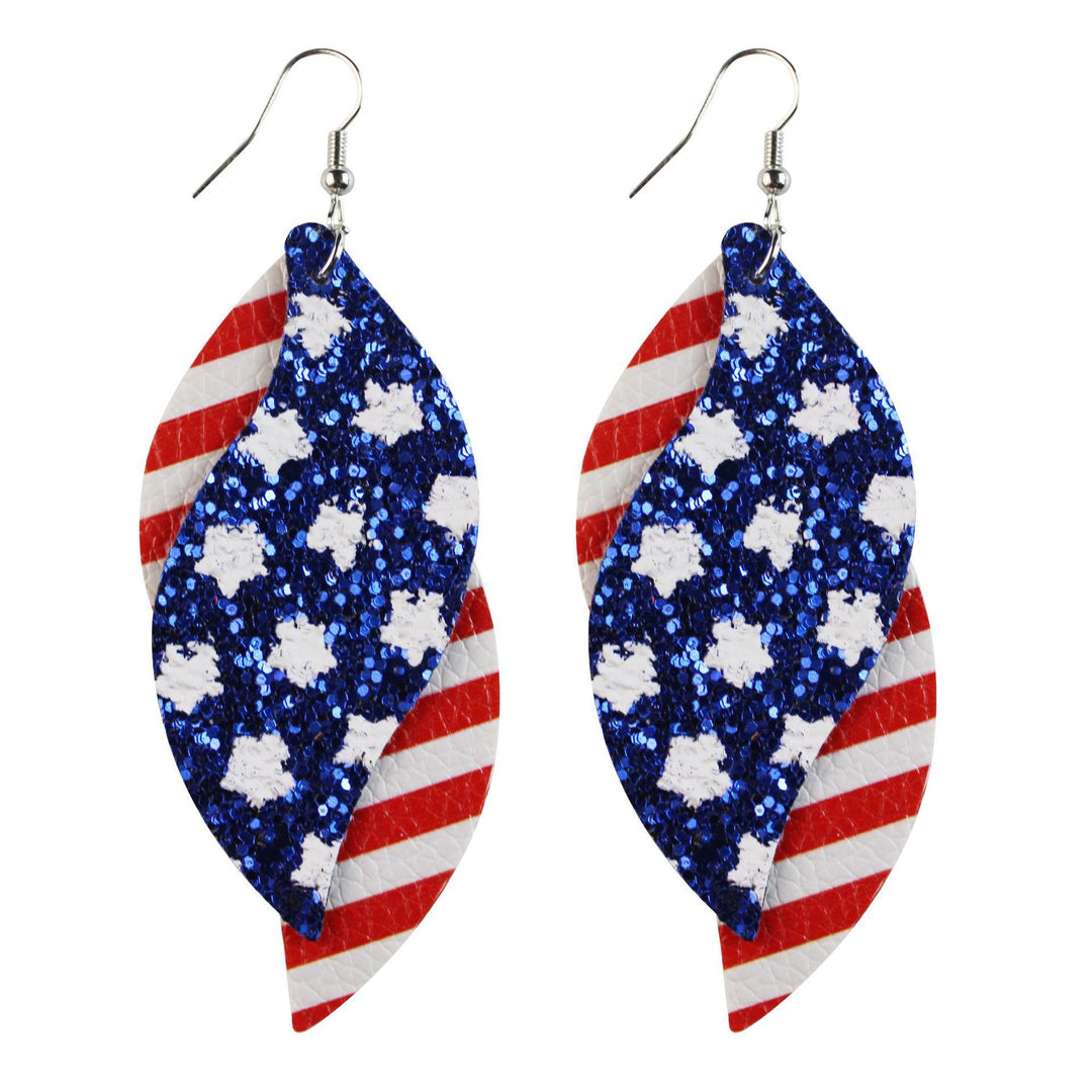 Women's star stripe print faux leather drop earrings with fishhook Kalsten