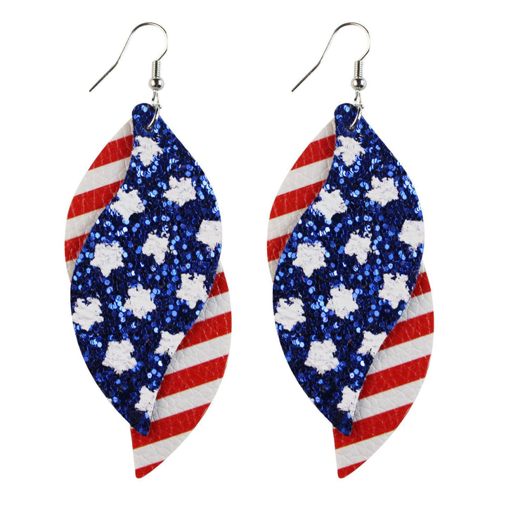 Women's nan teardrop-shaped faux leather earrings with star and stripe print Kalsten