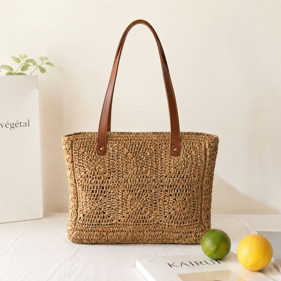 Braided jute bag with leather handles Kalsten