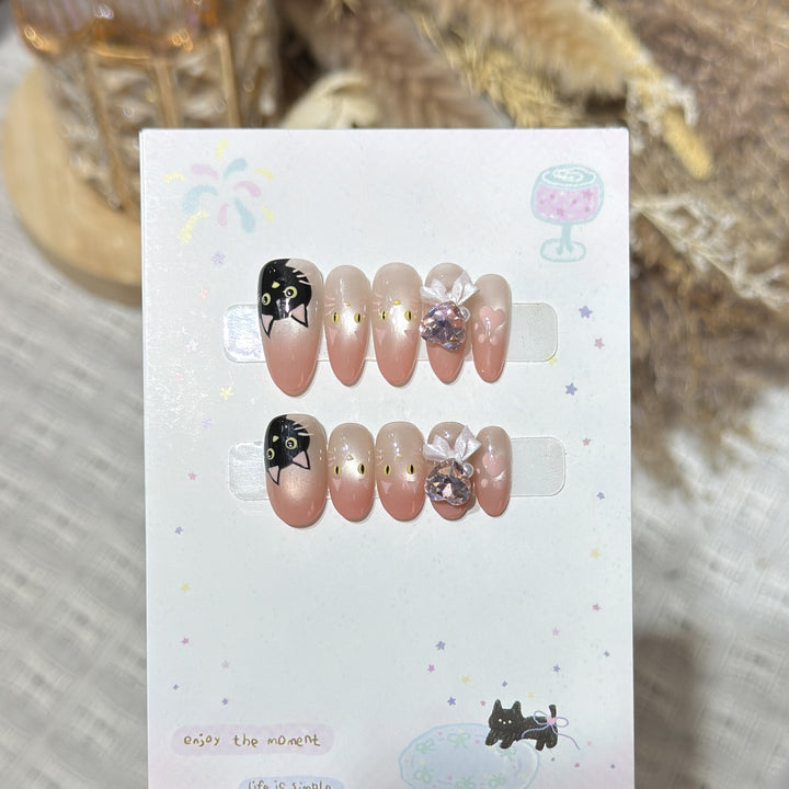 Whimsical Cat-Themed Press-On Nail Set Kalsten