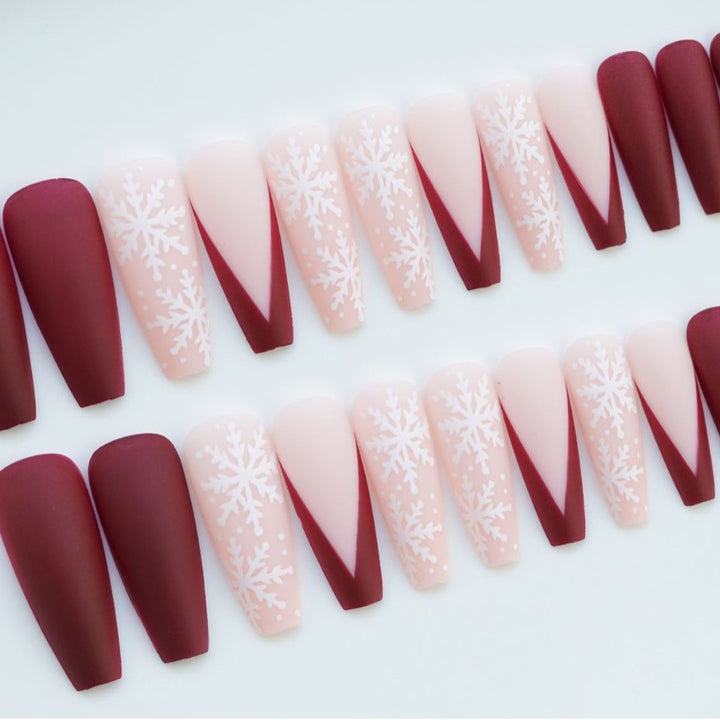 Festive Winter-Themed Press-On Nail Art