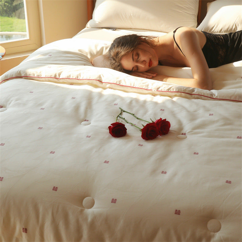 Luxurious cotton satin bedding set with stitched down comforter