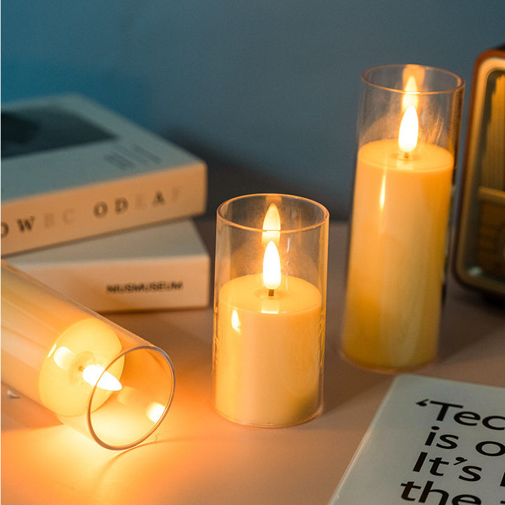 LED Flameless Pillar Candle Set with Clear Glass Cylinder Votives Kalsten