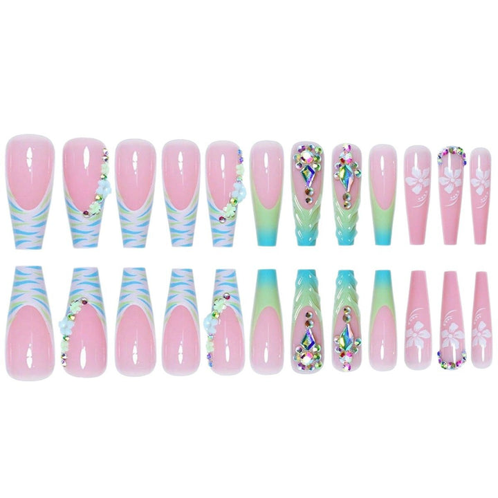 Decorative Long Press-On Nail Art with Gemstone Accents Kalsten