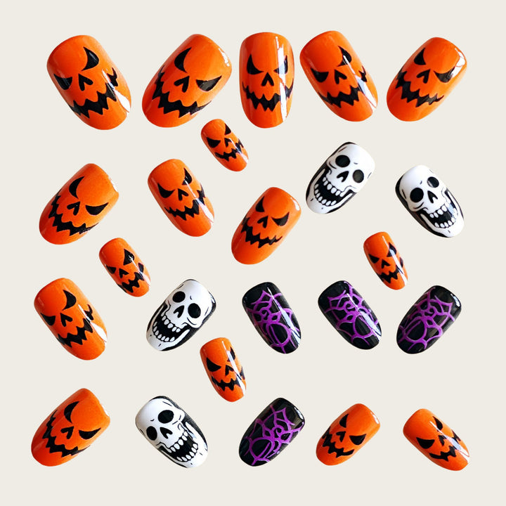 Halloween Artificial Nails in Creative Pumpkin and Skull Design Kalsten