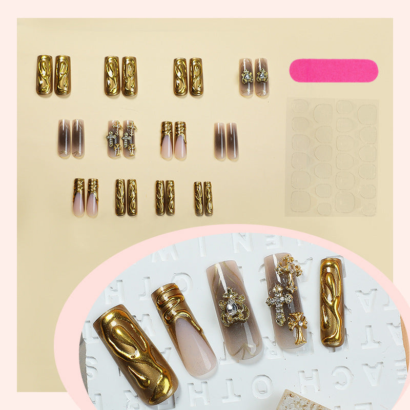 Decorative Press-On Nail Set with Gold Accents kalsten