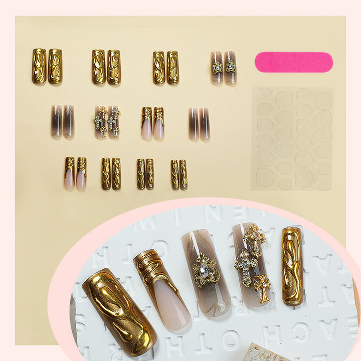 Decorative Press-On Nail Set with Gold Accents kalsten