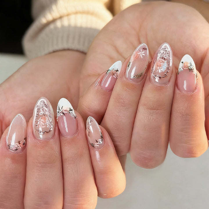 Elegant Floral Press-On Nail Art Ensemble Kalsten