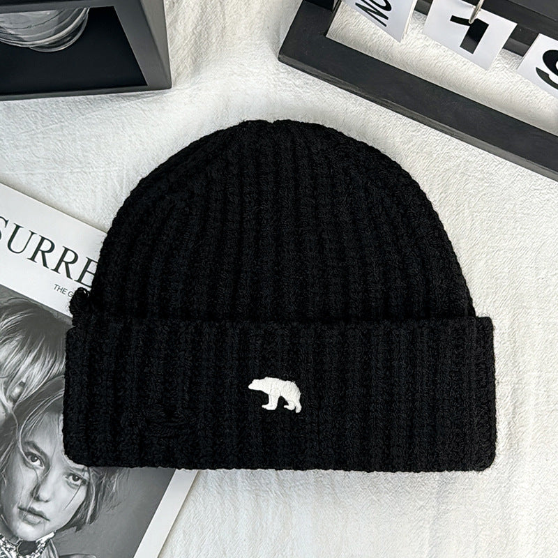 Thick Knit Bear Patch Beanie