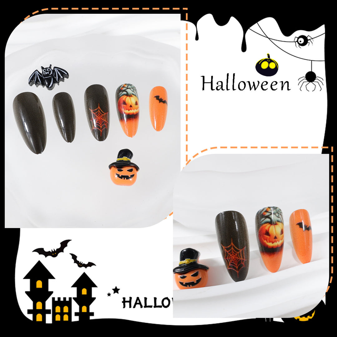 Halloween Artificial Nail Set with Creative Ghost and Pumpkin Designs Kalsten