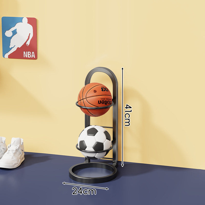 Three-Tier Vertical Sports Ball Storage Rack with Wall-Ready Base and Circular Cradles