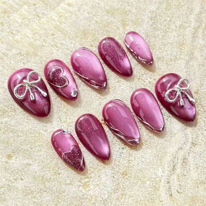 Heart and Bow Decorative Press-On Nail Art Set
