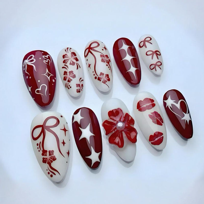 Artificial nail set with romantic heart and flower motifs Kalsten