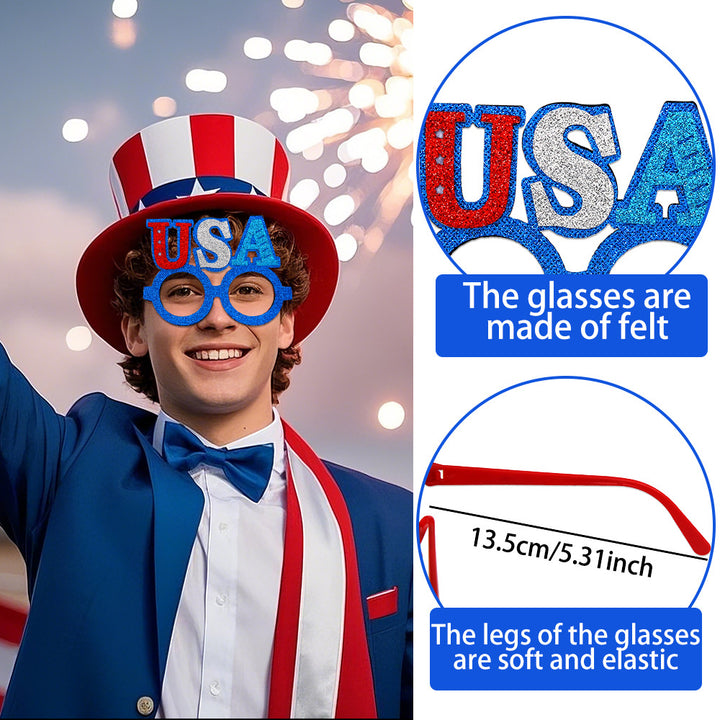 Unisex glitter glasses with USA lettering and round frame party glasses Kalsten