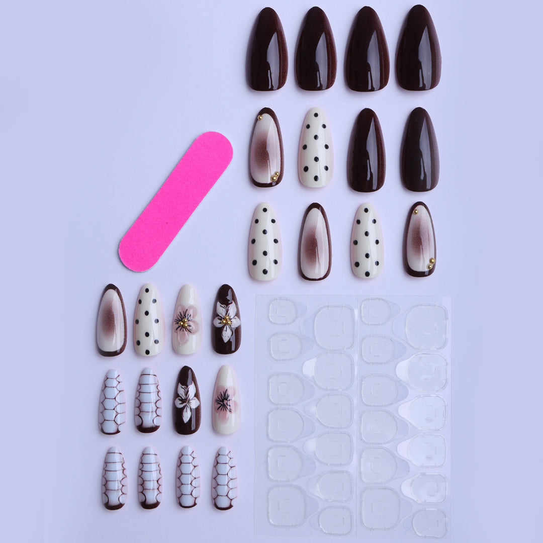 Designer artificial nails with floral and geometric accents Kalsten