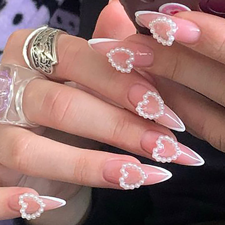 Heart-Design Press-On Nails with Pearl Accents Kalsten