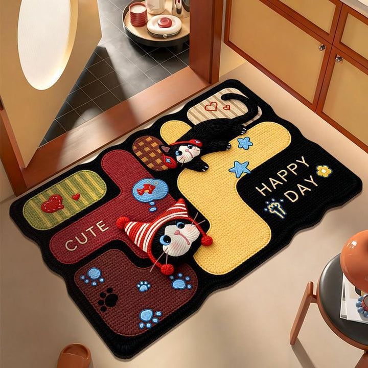 Playful Cartoon Cat-Themed Area Mat