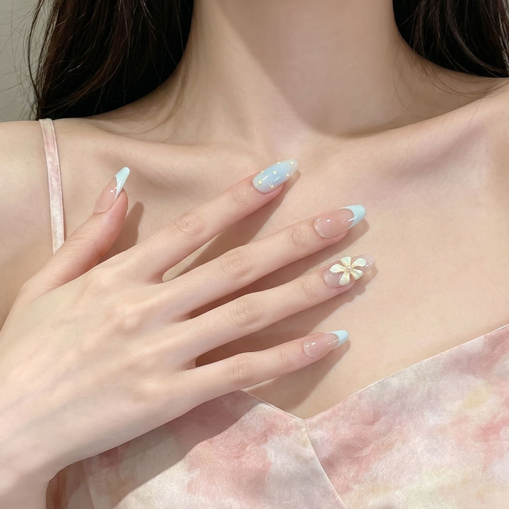 Elegant Press-On Nail Art Set with Floral and Ombre Design Kalsten
