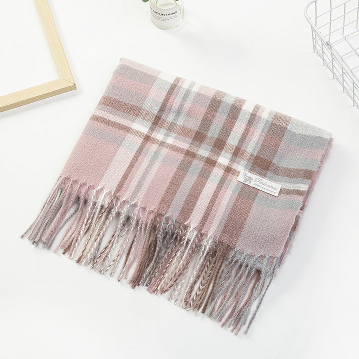 Women Plaid-Fringe Scarf made of soft material Kalsten