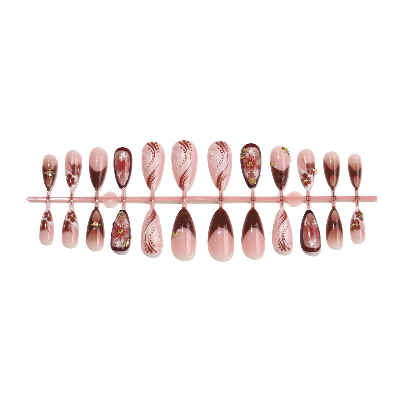 Decorative Press-On Nail Set with Intricate Floral and Ombre Design kalsten