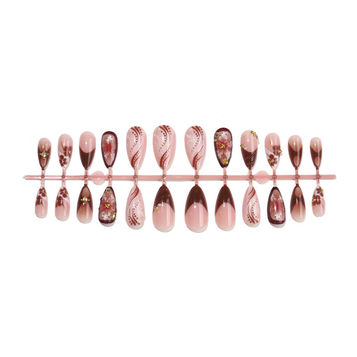 Decorative Press-On Nail Set with Intricate Floral and Ombre Design kalsten