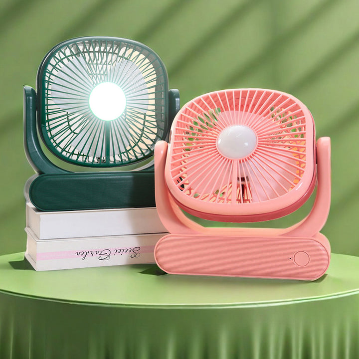 Unisex portable battery-operated table fan with integrated LED light, adjustable head, and USB charging function Kalsten