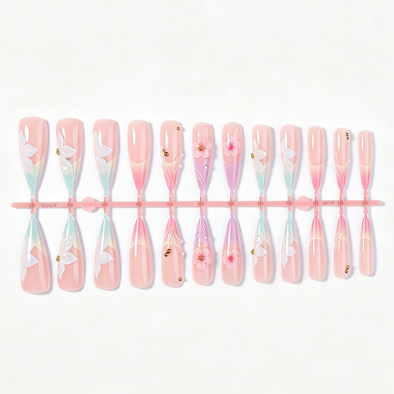 Elegant Artistic Press-On Nail Set with Floral Designs kalsten