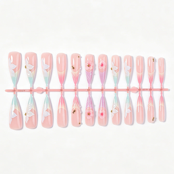 Elegant Artistic Press-On Nail Set with Floral Designs kalsten