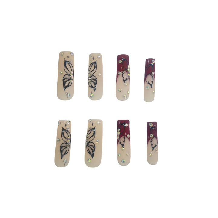 Artistic Long Nail Extensions with Butterfly Design Kalsten