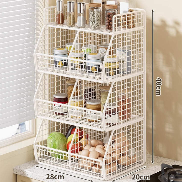 Stackable Two-Basket and Top Shelf Wire Countertop Pantry Organizer