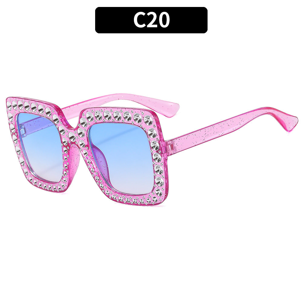 Rhinestone-Embellished Oversized Square Sunglasses