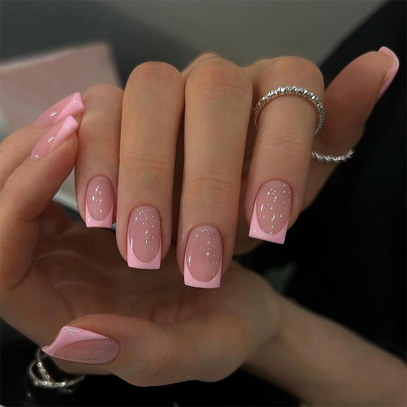 Artificial nail set with elegant French design and sparkling accents Kalsten
