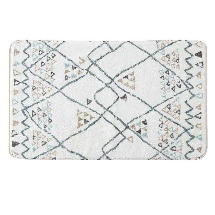 Boho cotton bath mat with fringes and geometric diamond pattern Kalsten
