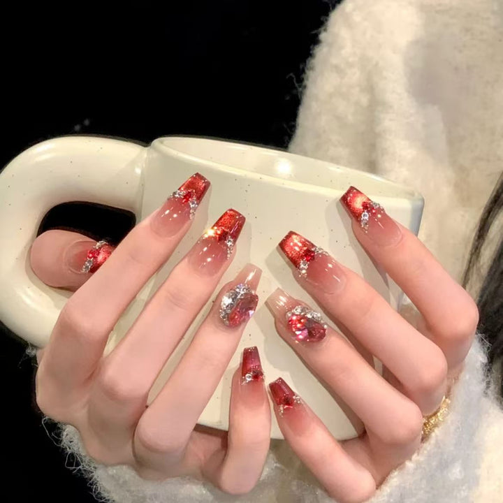 Glamorous Press-On Nail Art Set with Rhinestone Embellishments Kalsten