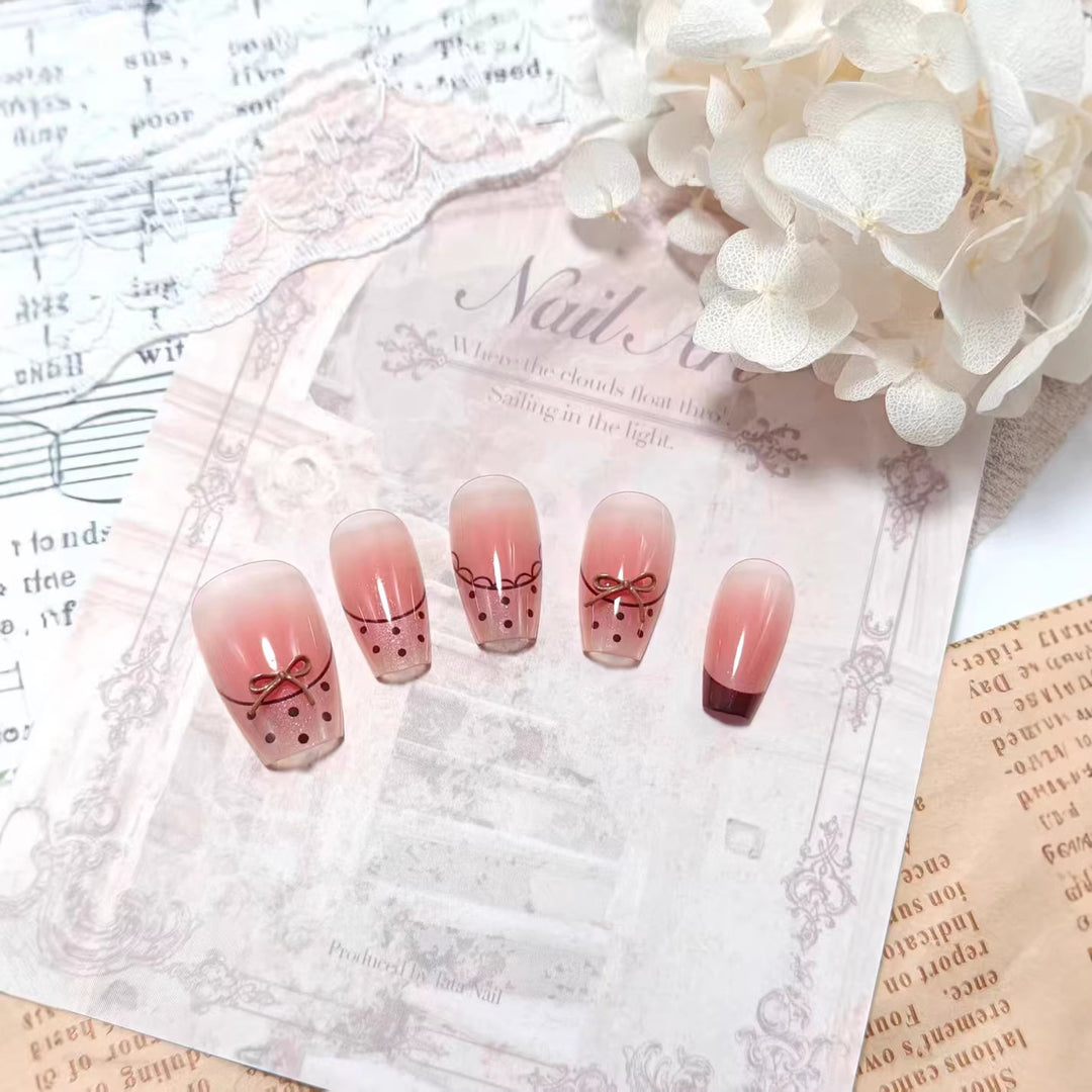 Acrylic Nail Set with Elegant Bow Design Kalsten