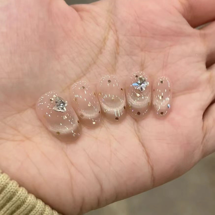 Decorative Press-On Nail Set with Glitter and Rhinestones Kalsten