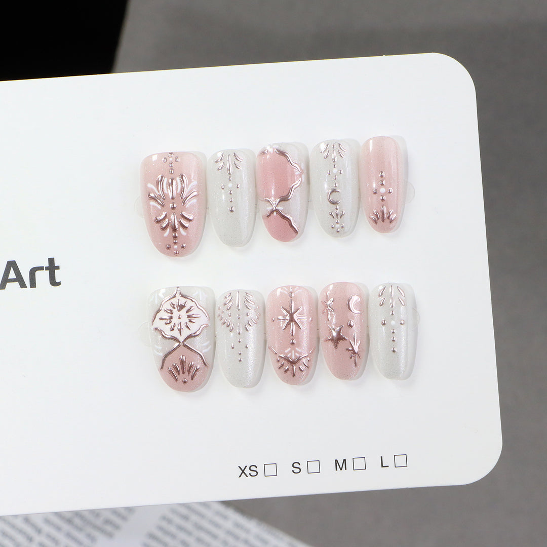 Elegant Press-On Nail Art Set with Intricate Embellishments Kalsten