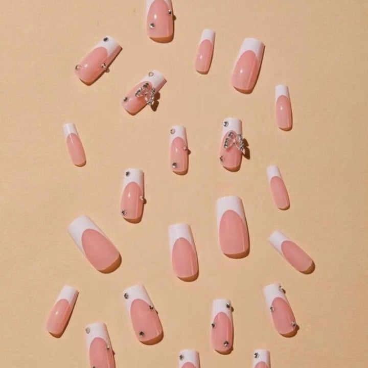 Elegant Glitter-Embellished French Tip Acrylic Nails Kalsten