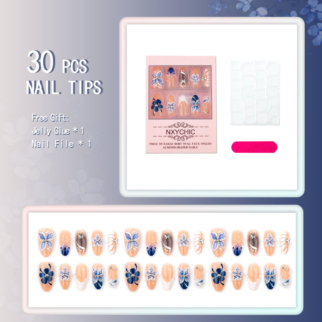 Elegant Floral Decorative Press-On Nail Set 1790738681