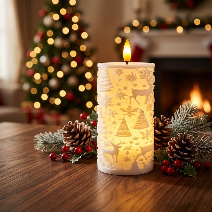 LED Christmas Candle with Festive Design